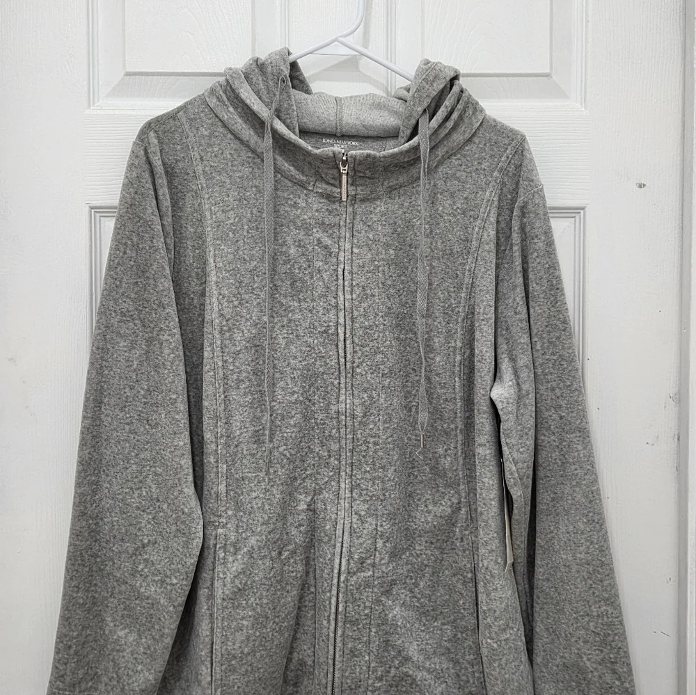 Jones New York Sport Velour Hoodie Gray Zip Front SZ 1X - Picture 3 of 15